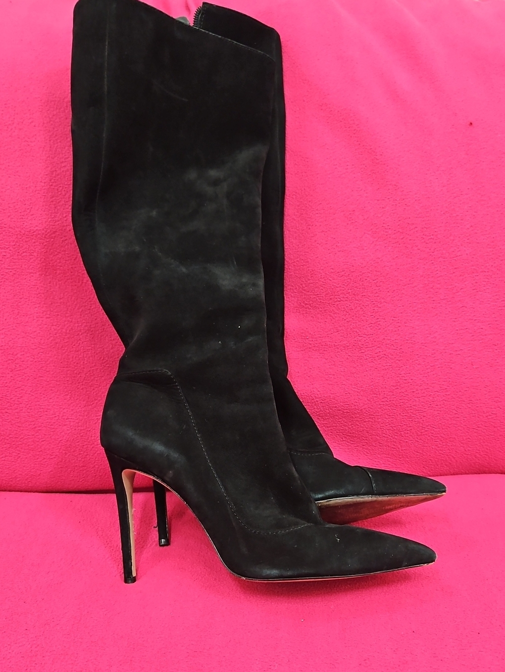 SCHUTZ Black Suede Pointed-Toe Knee Boots